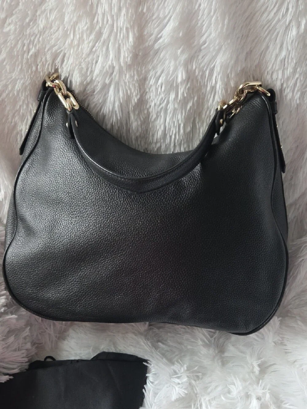 kate spade Black Pebbled Leather Crescent Hobo with Gold Hardware